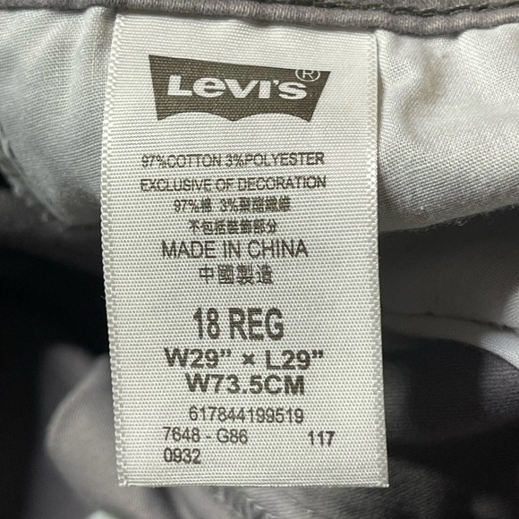 Levi’s Boys 511 Slim Performance Chino Pant Gray Size 18 Reg 29/29 - Picture 8 of 9